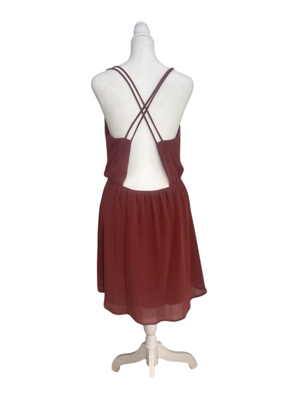 Final Touch Rust Spaghetti Strap Mini Dress Size M Crisscross Back Flirty Skirt - Picture 2 of 8